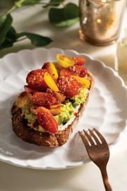 Avocado Tartines with Umami Sauce, Tomatoes, and Japanese-Style Sprinkle