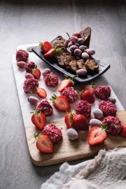 Dessert “Charcuterie” with Chocolate Pistachio Salami and Rose Petal Labneh