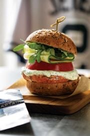 Salmon Burgers with Lemony Whipped Feta Sauce