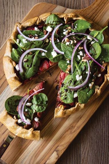 Roasted Strawberry Crostata Topped with Balsamic Spinach and Goat Cheese