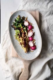 Warm Escarole Salad with Broiled Radishes, Cranberries, and Almonds